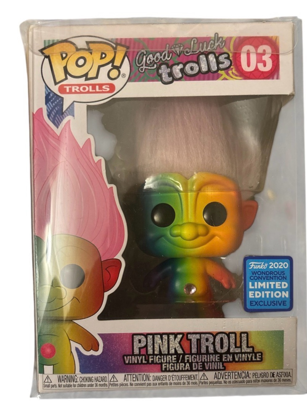 Funko POP! Pink Troll 03 Rainbow with box protector on it limited Edition